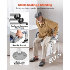 Bedside Commode Chair, 500 lbs Capacity, 4-in-1 Portable Toilet and Raised Toilet Seat with Padded Seat & Backrest, Detachable 5L Bucket