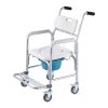 Bedside Commode Chair with Wheels, 350 lbs Capacity, 4-in-1 Portable Toilet and Raised Toilet Seat with Padded Seat/Backrest/Flip-up Footrest