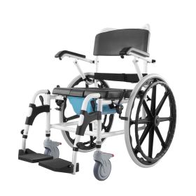 Shower Wheelchair, 17.5in Width Aluminum Alloy Bathroom Wheelchair for Inside Shower, Adjustable Rolling Shower Chair w/ Brake for Disabled Adult