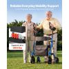 Rollator Walker with Seat for Seniors, Foldable Rolling Walker, Lightweight Aluminum Mobility Walking Aid with PU Solid Wheels, Adjustable Handle