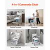 Bedside Commode Chair with Wheels, 350 lbs Capacity, 4-in-1 Portable Toilet and Raised Toilet Seat with Padded Seat/Backrest/Flip-up Footrest