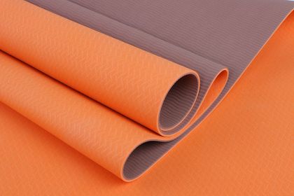 2 Tone TPE Premium Yoga Mat Eco Friendly (Material: TPE, Color: Orange/Brown)