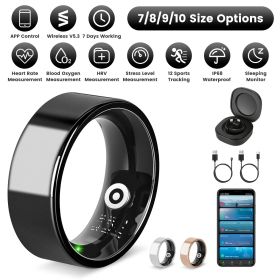 Smart Ring Health Tracker Fitness/Sleep/Stress/HRV Tracker with Charging Case Magnetic Charging Cable for Women & Men Compatible with iOS & Android 7- (size: Black_10)