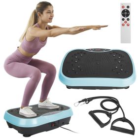 Vibration Exercise Machine With Resistant Bands Remote Control Whole Body Vibration Platform Workout Equipment Home Fitness Training Equipment For Wei (Color: Blue)