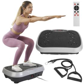 Vibration Exercise Machine With Resistant Bands Remote Control Whole Body Vibration Platform Workout Equipment Home Fitness Training Equipment For Wei (Color: Black)