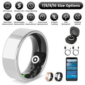 Smart Ring Health Tracker Fitness/Sleep/Stress/HRV Tracker with Charging Case Magnetic Charging Cable for Women & Men Compatible with iOS & Android 7- (size: Silver_7)