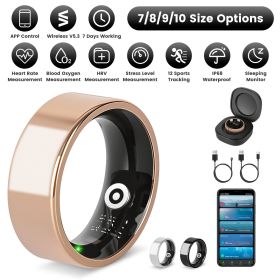 Smart Ring Health Tracker Fitness/Sleep/Stress/HRV Tracker with Charging Case Magnetic Charging Cable for Women & Men Compatible with iOS & Android 7- (size: RoseGold_7)