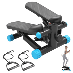 Mini Stepper with Resistance Bands, Portable Full Body Workout Stepper Machine Adjustable Foot Stepper for Fitness (coclo: blue)