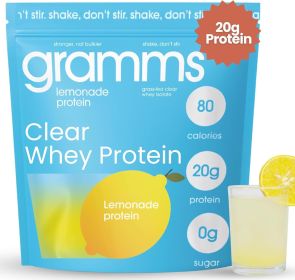 GRAMMS Clear Protein Powder, containing 20g of protein, suitable for both men and women | Lactose-free, grass-fed whey isolate protein, gluten-free (Flavor: Lemonade)