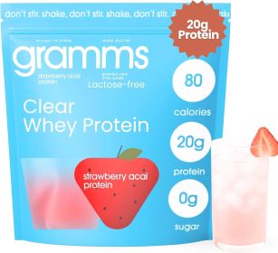 GRAMMS Clear Protein Powder 20G Protein for Women & Men | Grass-Fed Whey Isolate, Zero Sugar, Zero Lactose, Non-Bloating (Flavor: StrawberryAcai)
