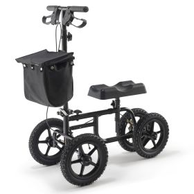 Folding Knee Scooter, Carbon Steel Steerable Knee Walker with Height-Adjustable Handlebar & Knee Pad, All-Terrain Wheel, Dual Brakes (Wheel: 12")