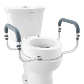 Raised Toilet Seat, Raised, 300 lbs Weight Capacity, for Standard Round Toilet, Aluminum Handrail, with EVA Armrest Padding, for Elde (Height: 3.5")