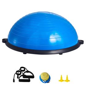 Half Exercise Ball Trainer, 23 inch Balance Ball Trainer, 660lbs Capacity Stability Ball, Yoga Ball with Resistance Bands & Foot Pump (Color: Blue)